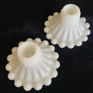 Pair Of Vtg Anchor Hocking Boopie White Milk Glass Candlestick Candle Holders